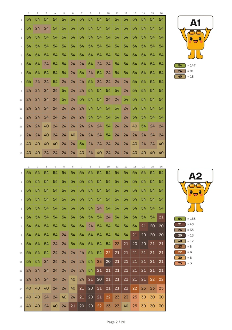 Télécharger l'exemple de plan de montage (PDF) : page avec la grille de couleurs de chaque plaque