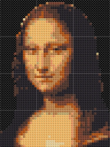 La Joconde en mosaïque avec un fond transparent, sans brique